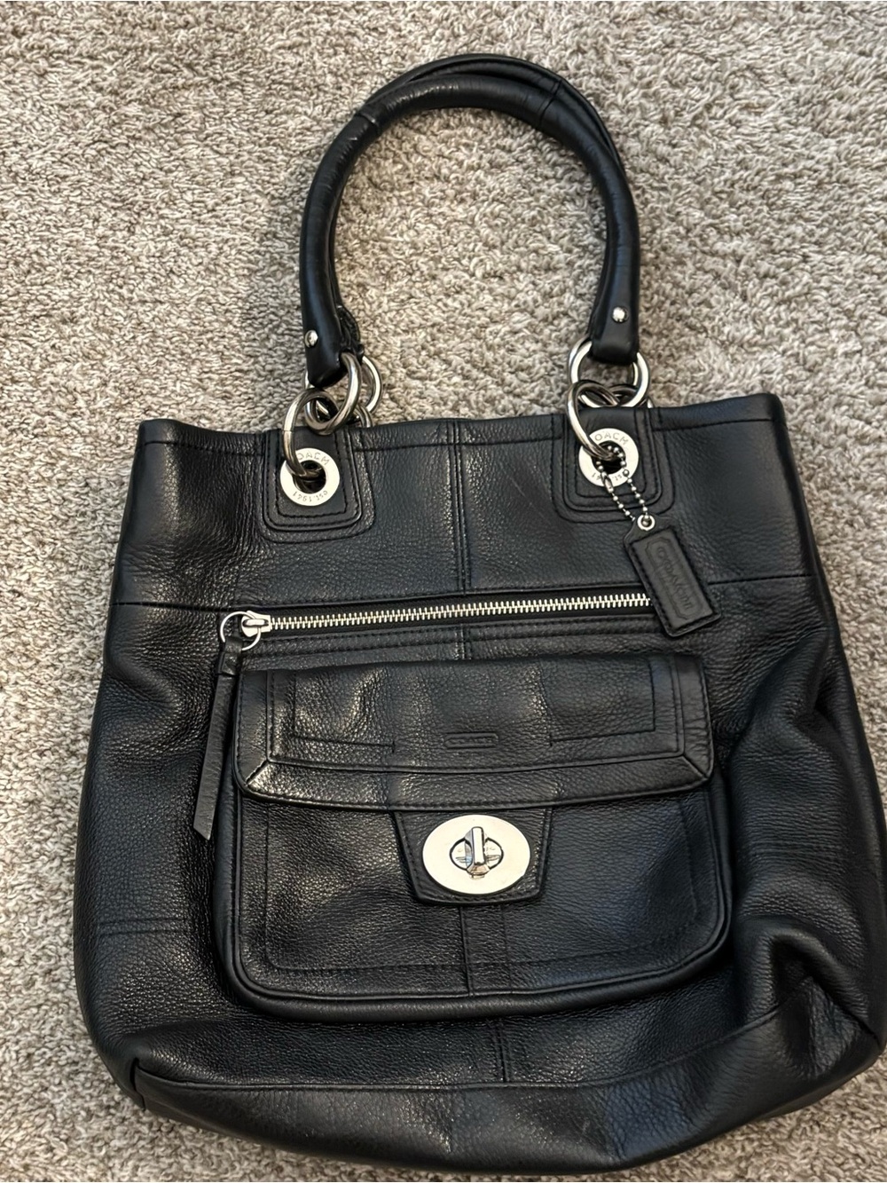 Coach Hampton Pebbled Leather Turnlock Shoulder Bag